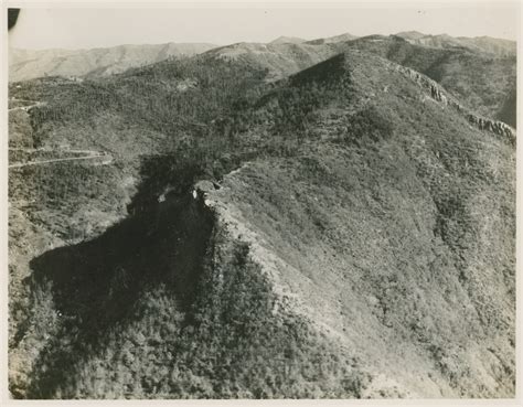 Aerial view of fortifications along the Gothic Line in the Apennine Mountains of Italy in ...