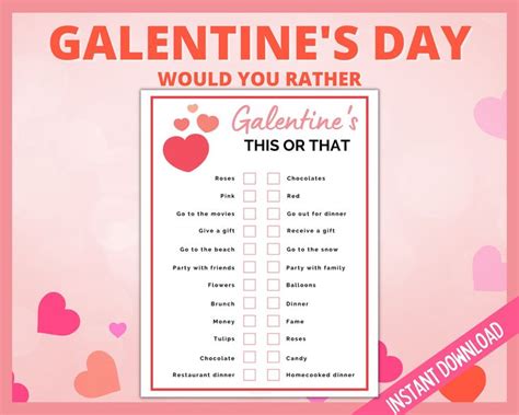 Galetines Would You Rather Galentines This Or That Party Game