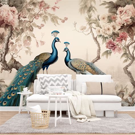 Peacock Wallpaper for Livingroom Bedroom and Office Wall - Etsy