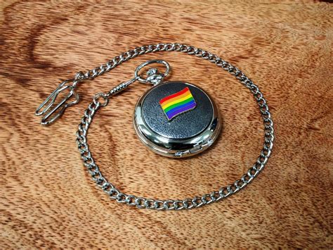 Pride Pocket Watch And Chain Pewter Fronted Quartz Free Engraving LGBT