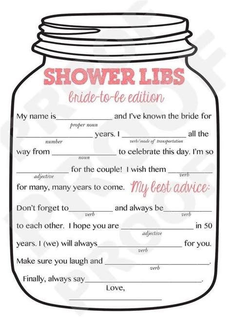 Bridal Shower Mad Libs Printable Free Printable Word Searches