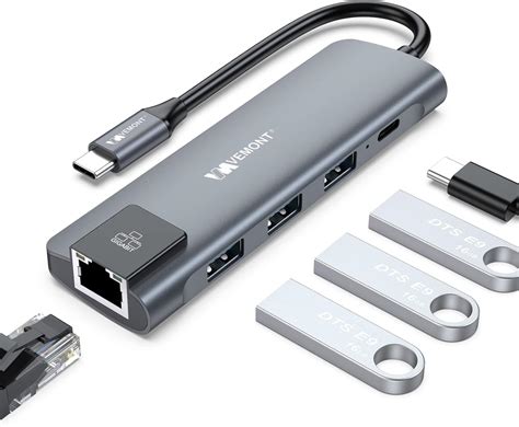 VEMONT Hub USB C 5 En 1 Aluminio Tipo C Hub Adaptador Con 3 Puertos