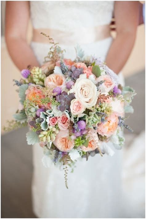 Peach Cream Lavender And Succulent Wedding Bouquet Two Buds And A