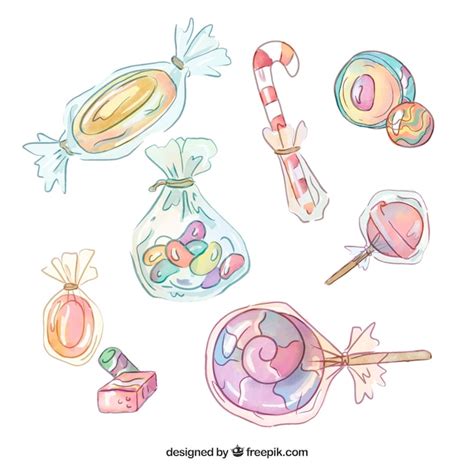 Colección de deliciosos dulces en estilo acuarela Vector Gratis