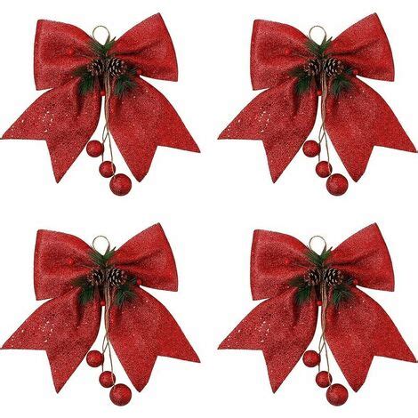 4 Pieces Christmas Bow Decorative Christmas Bow Ribbon,Christmas Tree ...