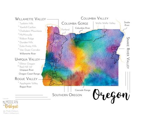 Wine Map of Oregon USA Oregon Wine Region Map Watercolor - Etsy