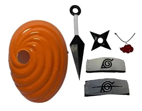 Kit Máscara Tobi Bandana Naruto Colar Kunai Shuriken Cospley