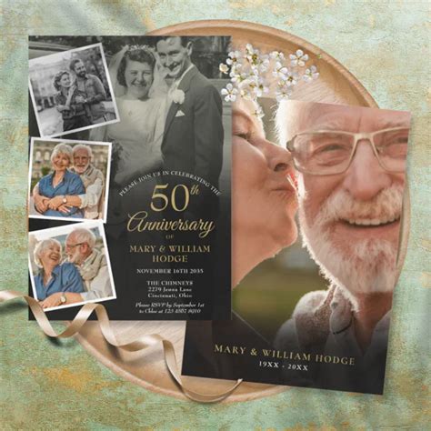 50th Golden Wedding Anniversary 5 Photo Collage Invitation Zazzle