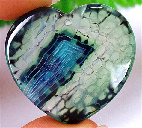 X X Mm Green Black Dragon Veins Agate Love Heart Healing Pendant