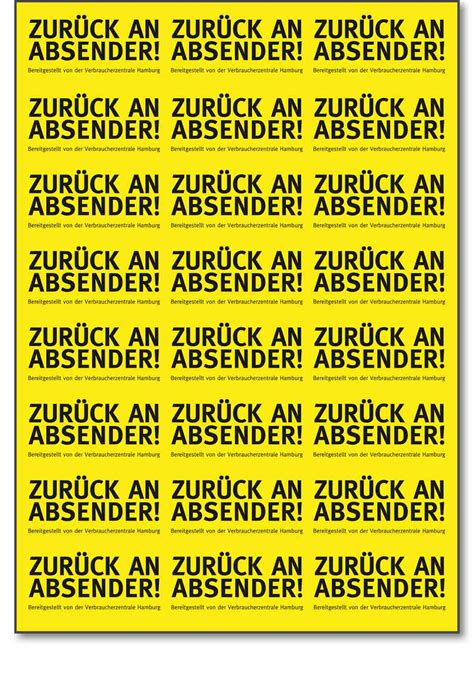 Zur Ck An Absender Aufkleber Verbraucherzentrale Niedersachsen