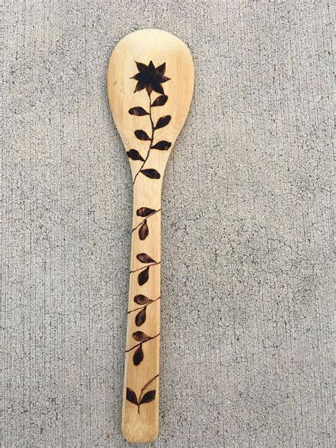 Wood Burned Spoon Kitchen Utensil With Flower Design Etsy Wood Burn