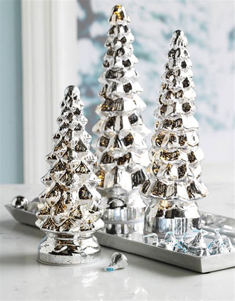 Light Up Mercury Glass Trees 10 Inch 115 Inch 13 Inch Set Of 3