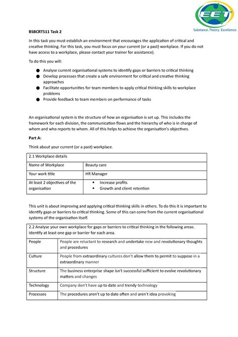 Bsbcrt Task Ii Student Assesment Bsbcrt Task In This Task