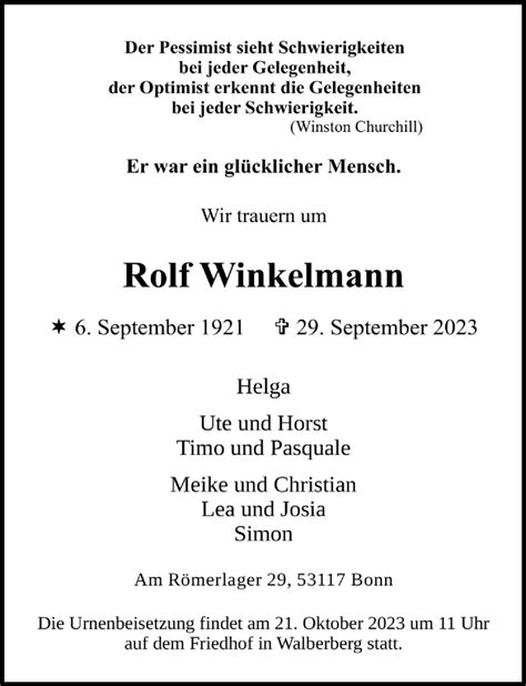 Traueranzeigen Von Rolf Winkelmann Wirtrauern