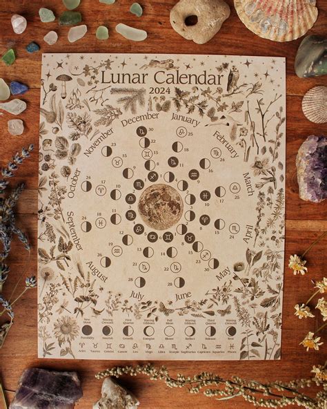 Medium Lunar Calendar 2024 8x10 Print, Moon Phases. Pagan. Moon ...