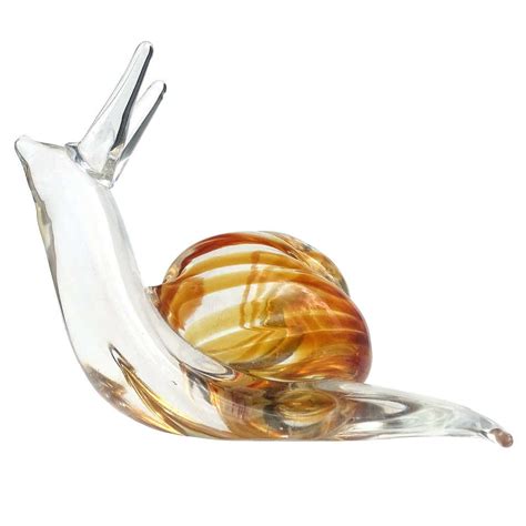 Murano Orange Uranium Green Italian Art Glass Snail Paperweight Sculpture Glows At 1stdibs