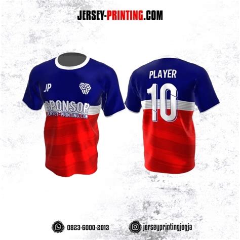 Jersey Atasan Badminton Volly Lari Futsal Navy Merah Putih Motif Garis