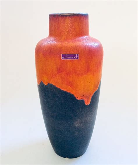 Vintage Art Pottery Ceramic Fat Lava Vase By Scheurich Germany 1960 S