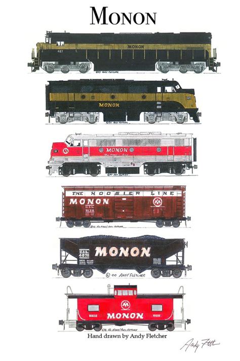 6 Hand Drawn Monon Drawings By Andy Fletcher Model Trains Train