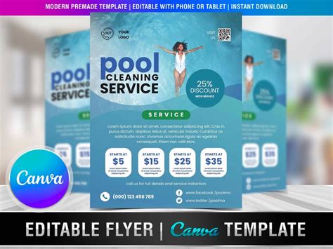 POOL MAINTENANCE FLYER, Diy Editable Canva Template, Printable & Social ...