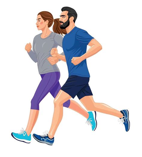 illustration   young couple exercising running side view
