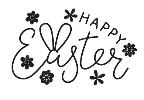 Premium Vector Happy Easter Lettering With Flowers And Bunny Ears