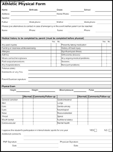 Printable Athletic Forms Printable Forms Free Online