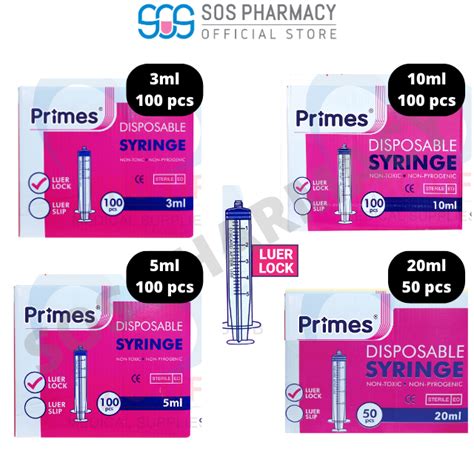 Aros Primes Disposable Syringe Luer Lock 3ml 5ml 10ml 20ml 100pcs Box