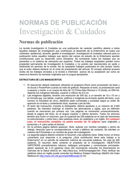 NORMAS DE PUBLICACIÓN Investigación Cuidados