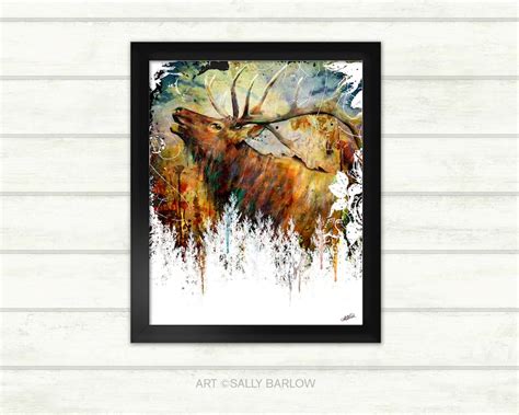 Bugling Elk Painting Mixed Media Watercolor Double Exposure Etsy