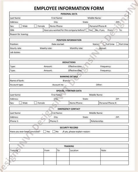 Editable Employee Information Form New Hire Employee Information Form