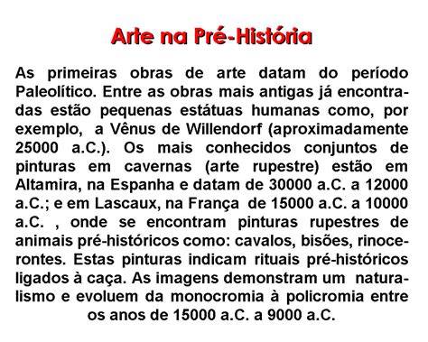 Arte Da Pré História Resumo - AULA DE ARTE - Professor Douglas: 01 - Arte Pré-histórica e Arte Primitiva.