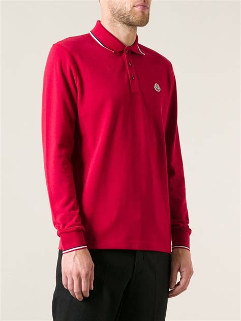 Moncler Long Sleeve Polo Shirt In Red For Men Lyst