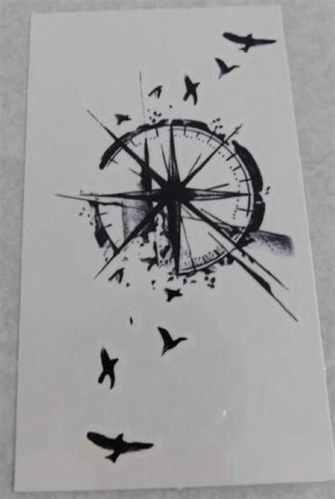 Compass Tattoo Design With Birds Flying New Tattoo Ideas