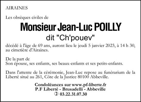 Avis De Décès De Jean Luc Poilly Pompes Funèbres Liberté Brusadelli