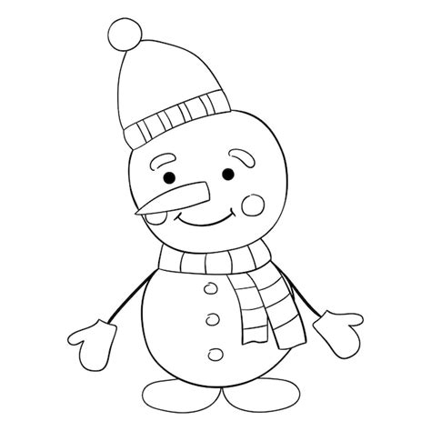 Bonhomme De Neige Dessin Animé Mignon Avec Une Fine Ligne Illustration