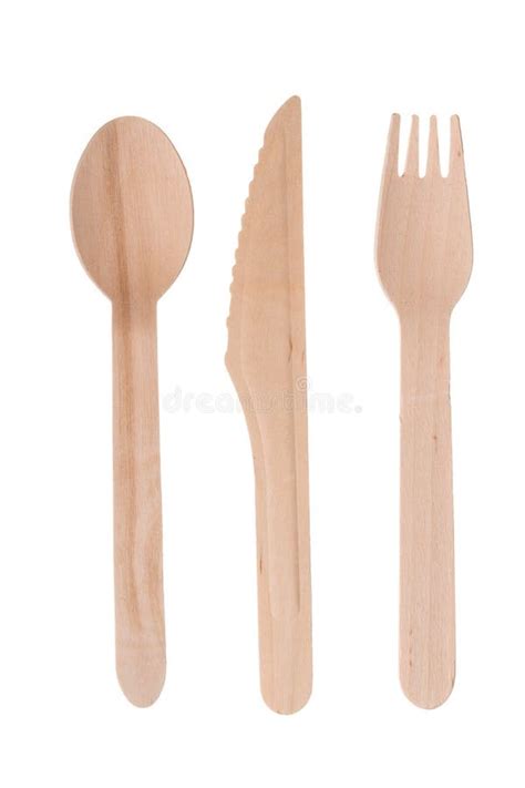 Wooden Disposable Utensils Spoon Fork Knife Insulated On White