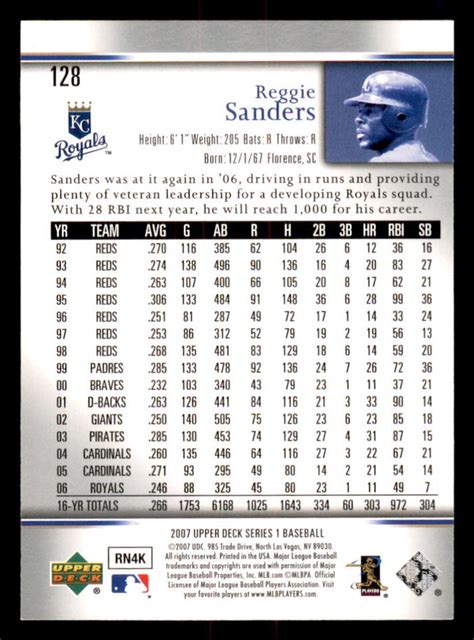 Upper Deck Reggie Sanders Kansas City Royals Ebay