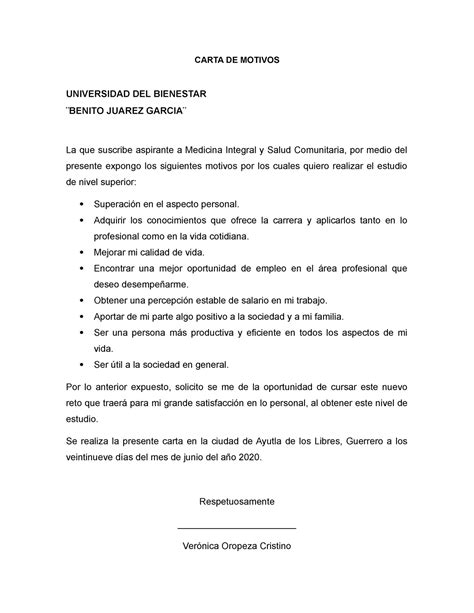 Carta De Exposicion De Motivos Para Estudiar Medicina Compartir Carta