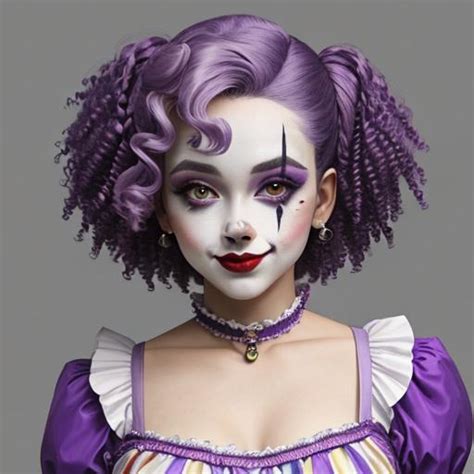 A Pretty Female Clown Wearing Purple Short Curly