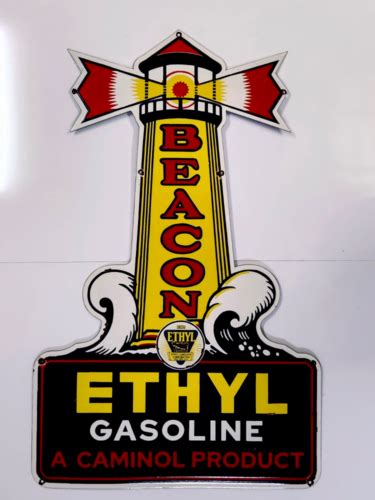 Vintage Beacon Ethyl Gasoline Caminol Porcelain Enamel Sign X