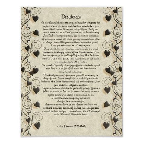 Desiderata Desired Things Prose On Parchment Poster Zazzle