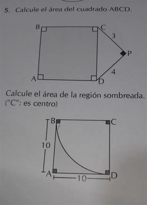 5 Calcule el área del cuadrado ABCD 6 calcule el área de la región