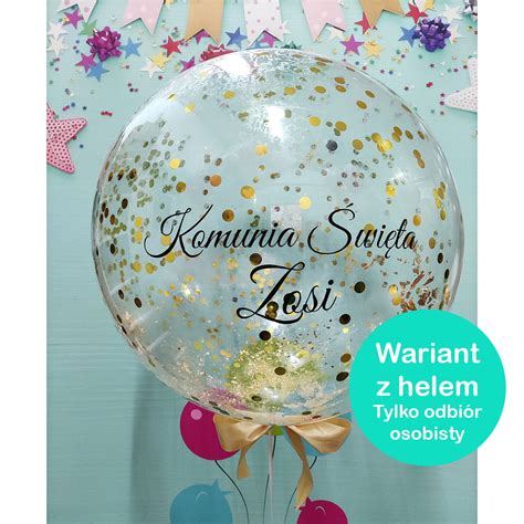 Balon Bubble Personalizowany Konfetti Złote Koła ok 53 cm