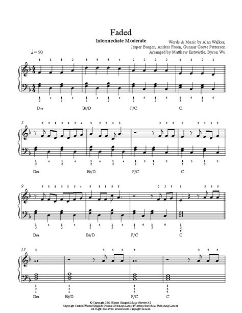 Faded By Alan Walker Piano Sheet Music Intermediate Level