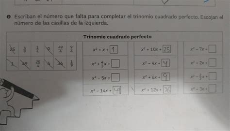 Escriban El N Mero Que Falta Para Completar El Trinomio Cuadrado