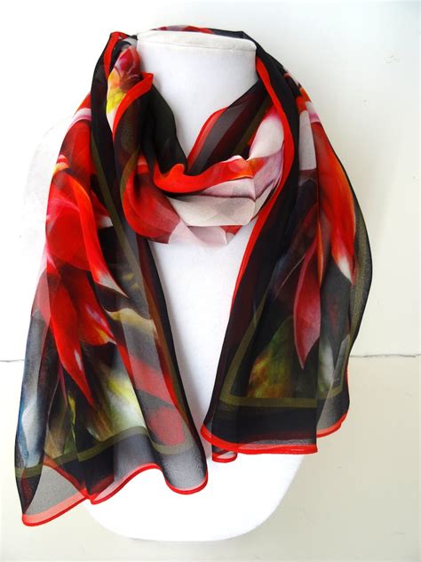 Poinsettia Silk Scarf Christmas Silk Scarf Fall Scarf - Etsy