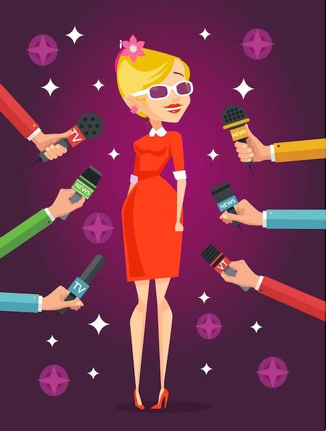 Premium Vector Journalist Interviews Celebrity Girl Flat Illustration