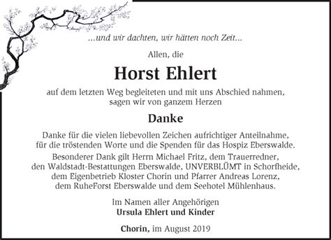 Traueranzeigen Von Horst Ehlert M Rkische Onlinezeitung Trauerportal