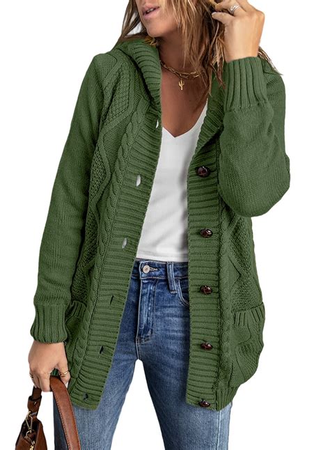 Eytino Hooded Cardigan Sweaters For Women Long Sleeve Button Down Knit